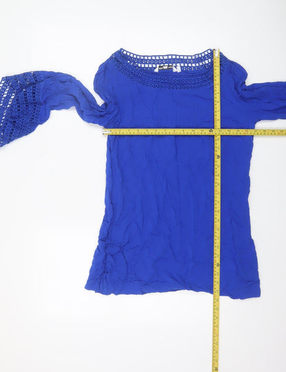 Womens UK Size 10 New Look Blue Bohemian Blouse