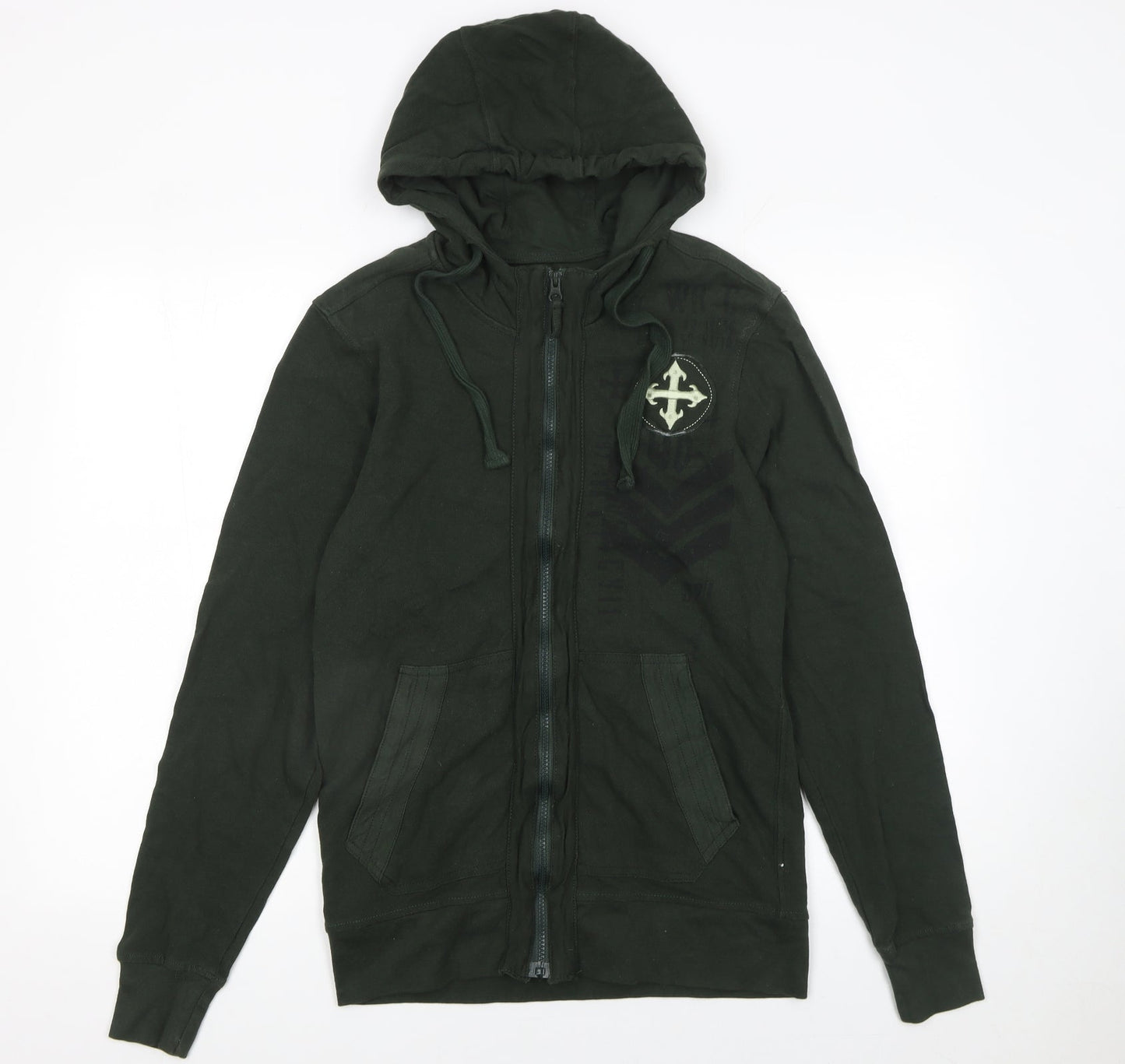 Mens UK Size S Black Jack Green Full Zip Hoodie