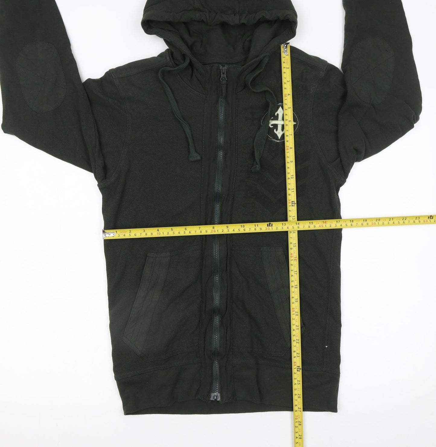 Mens UK Size S Black Jack Green Full Zip Hoodie