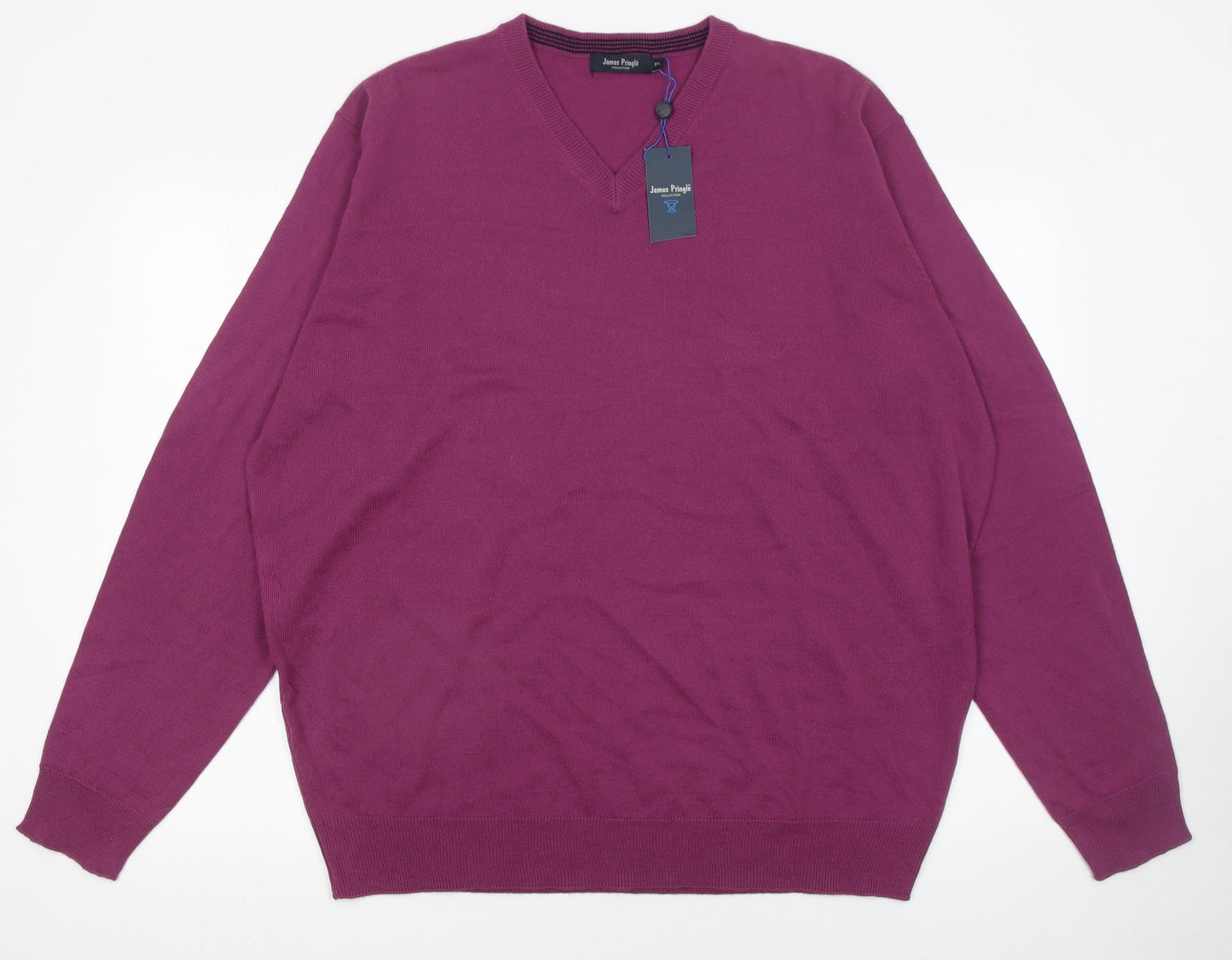 James Pringle Men’s Purple 2XL V-Neck Acrylic Pullover Jumper