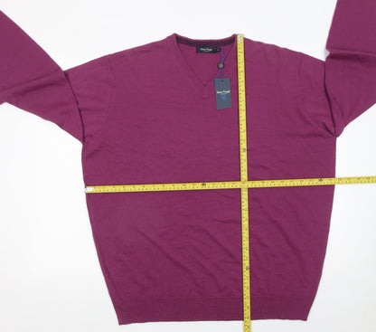 James Pringle Men’s Purple 2XL V-Neck Acrylic Pullover Jumper