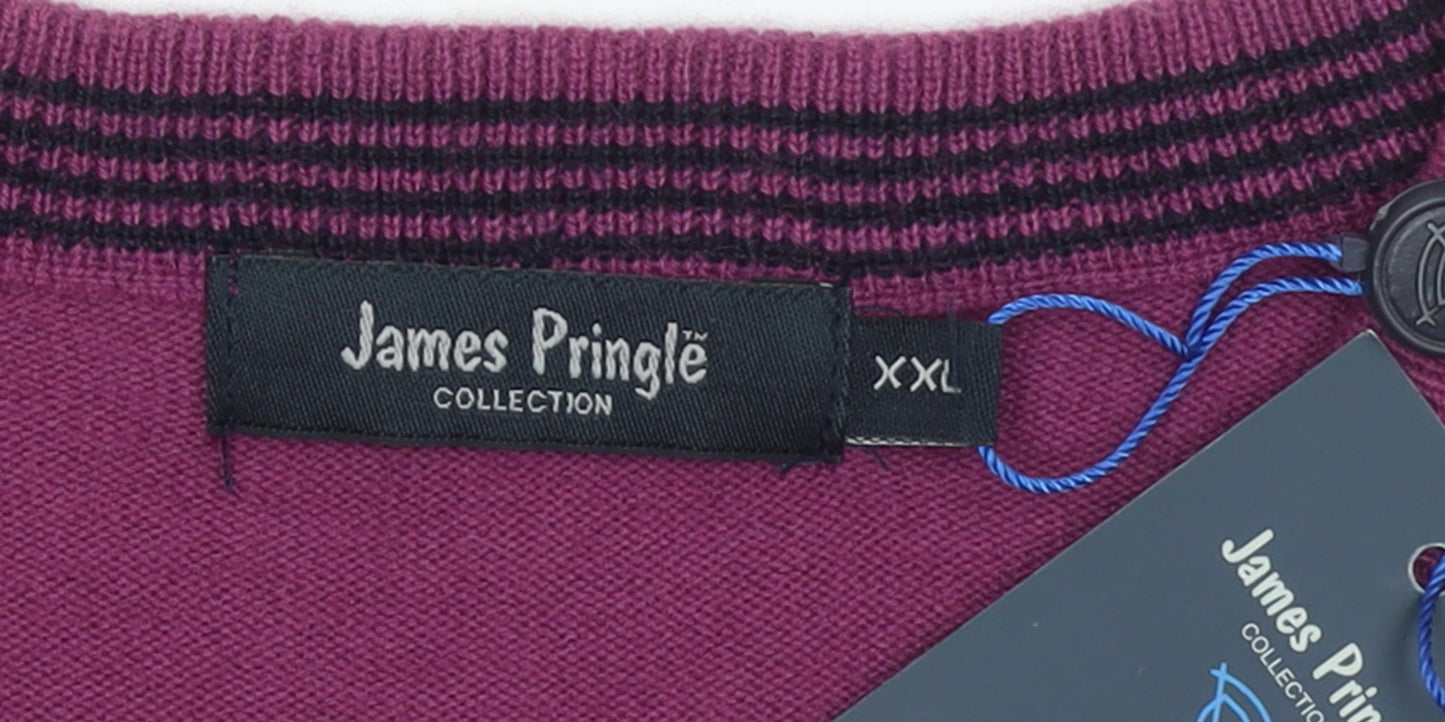 James Pringle Men’s Purple 2XL V-Neck Acrylic Pullover Jumper
