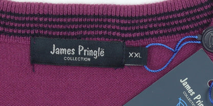 James Pringle Men’s Purple 2XL V-Neck Acrylic Pullover Jumper