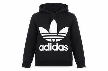 Front view of Adidas women’s black pullover hoodie uk 8 cotton logo hooded sweatshirt
