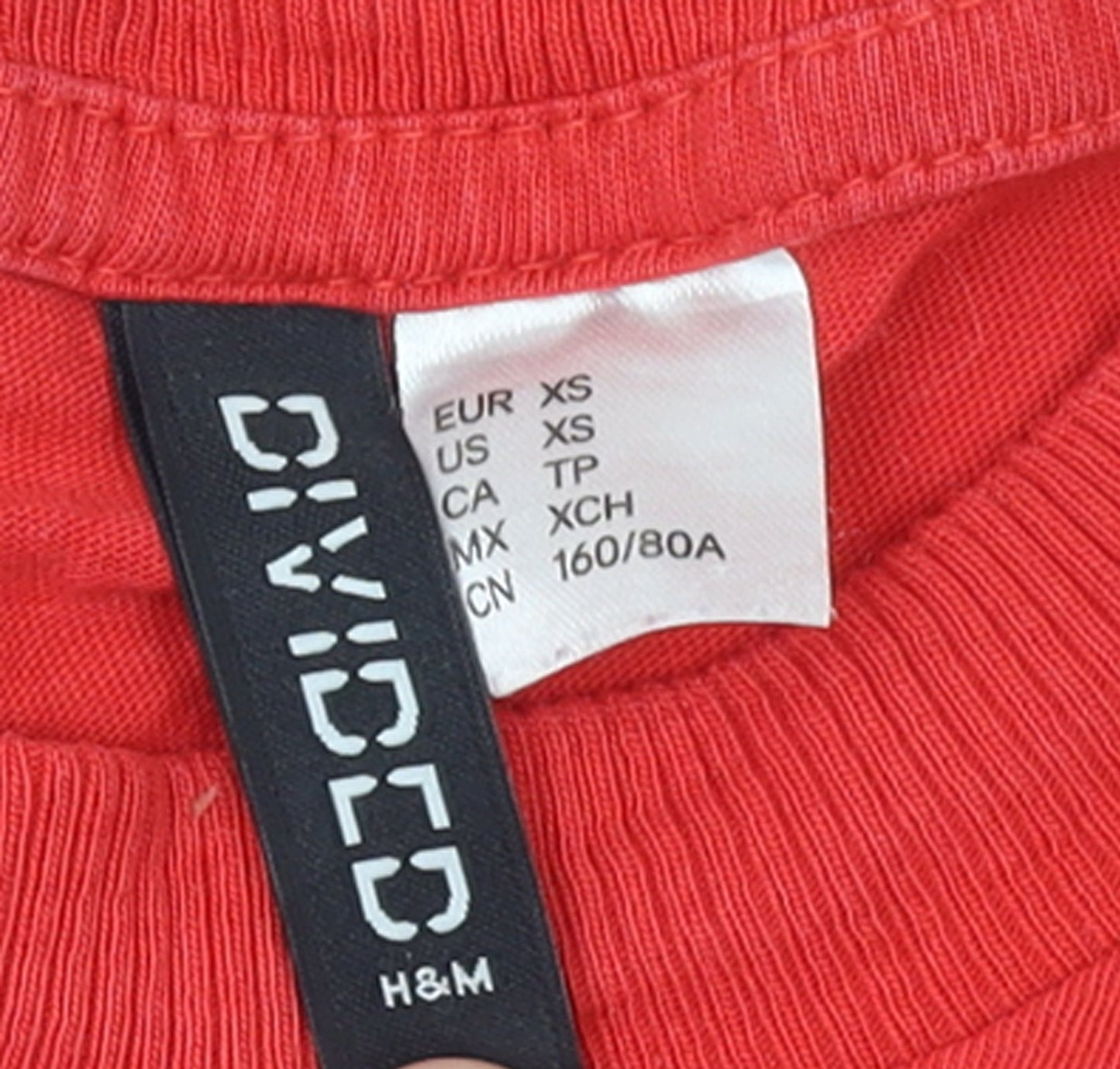 Womens UK Size XS H&M Red Basic T-Shirt