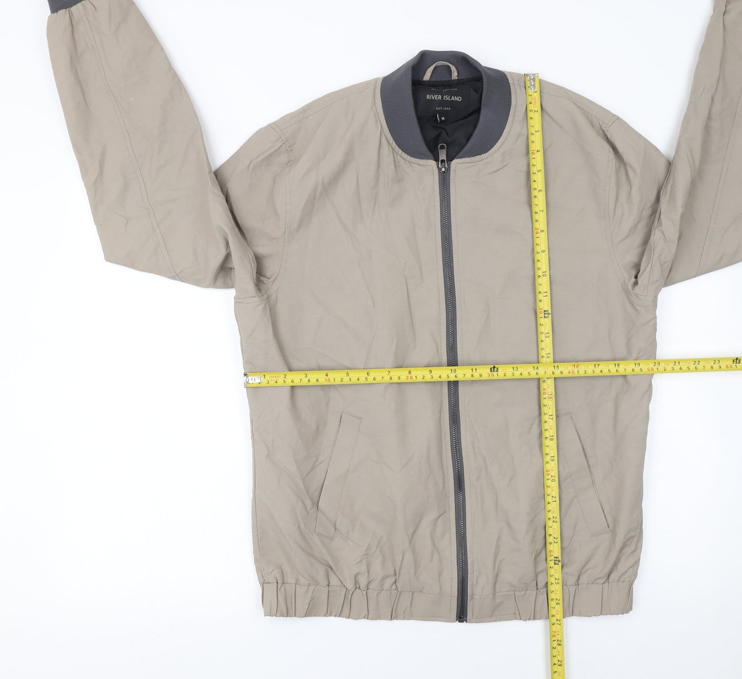Mens UK Size M River Island Beige Bomber Jacket