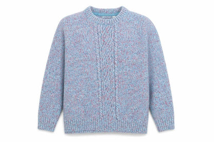 Isle Women Blue Cable Knit Crew Neck Pullover Jumper Size L 18-20