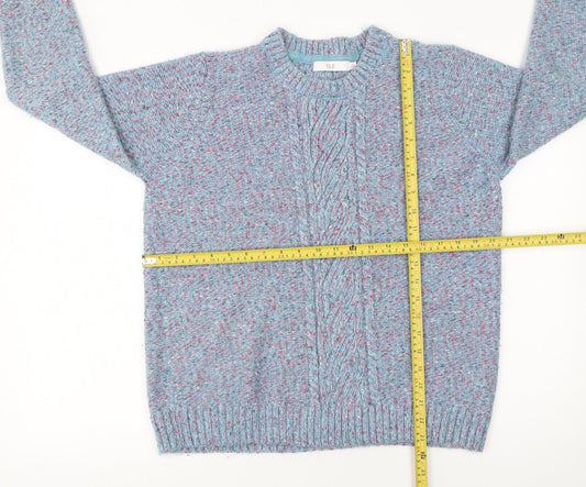 Isle Women Blue Cable Knit Crew Neck Pullover Jumper Size L 18-20