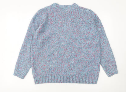 Isle Women Blue Cable Knit Crew Neck Pullover Jumper Size L 18-20