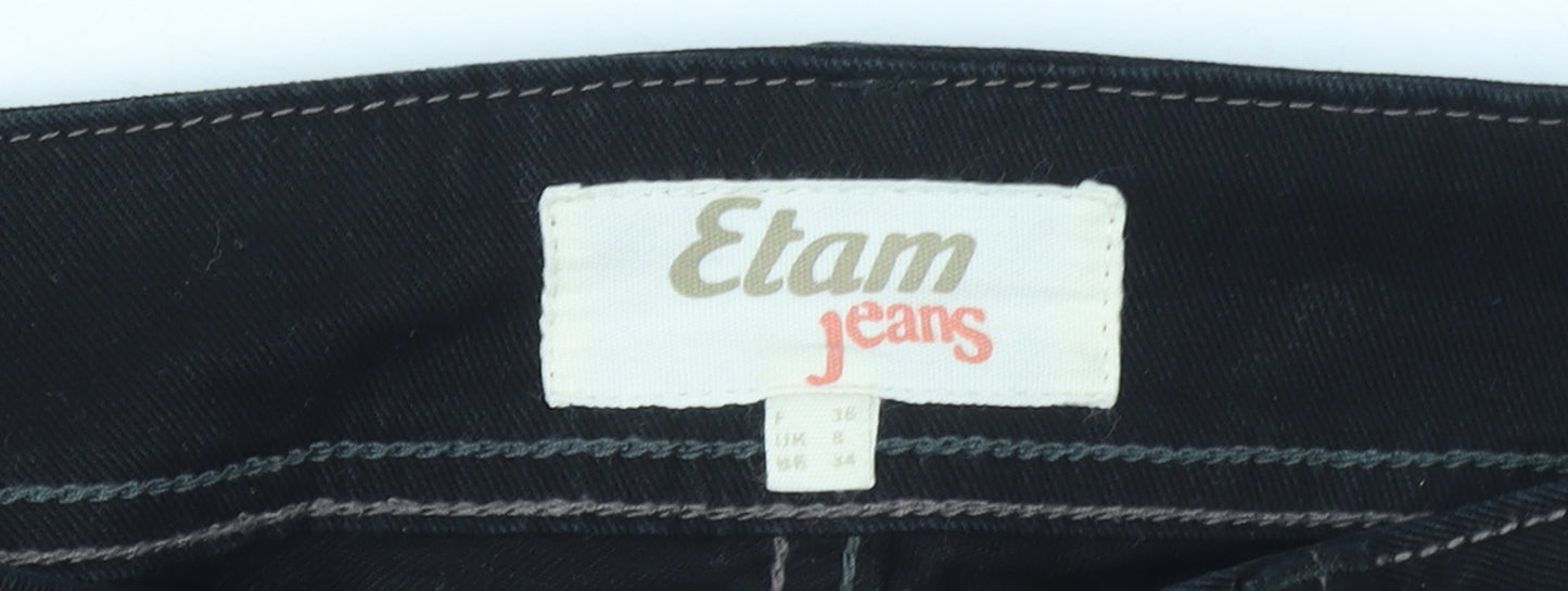 Womens UK Size 8 Etam Slim Fit Straight Black Jeans