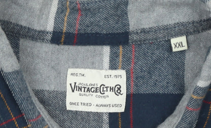 Jack & Jones Men's Blue Checked Flannel Button-Up Shirt XXL