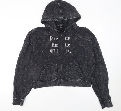 PrettyLittleThing Women Black Acid Wash Full Zip Hoodie UK 16 100% Cotton