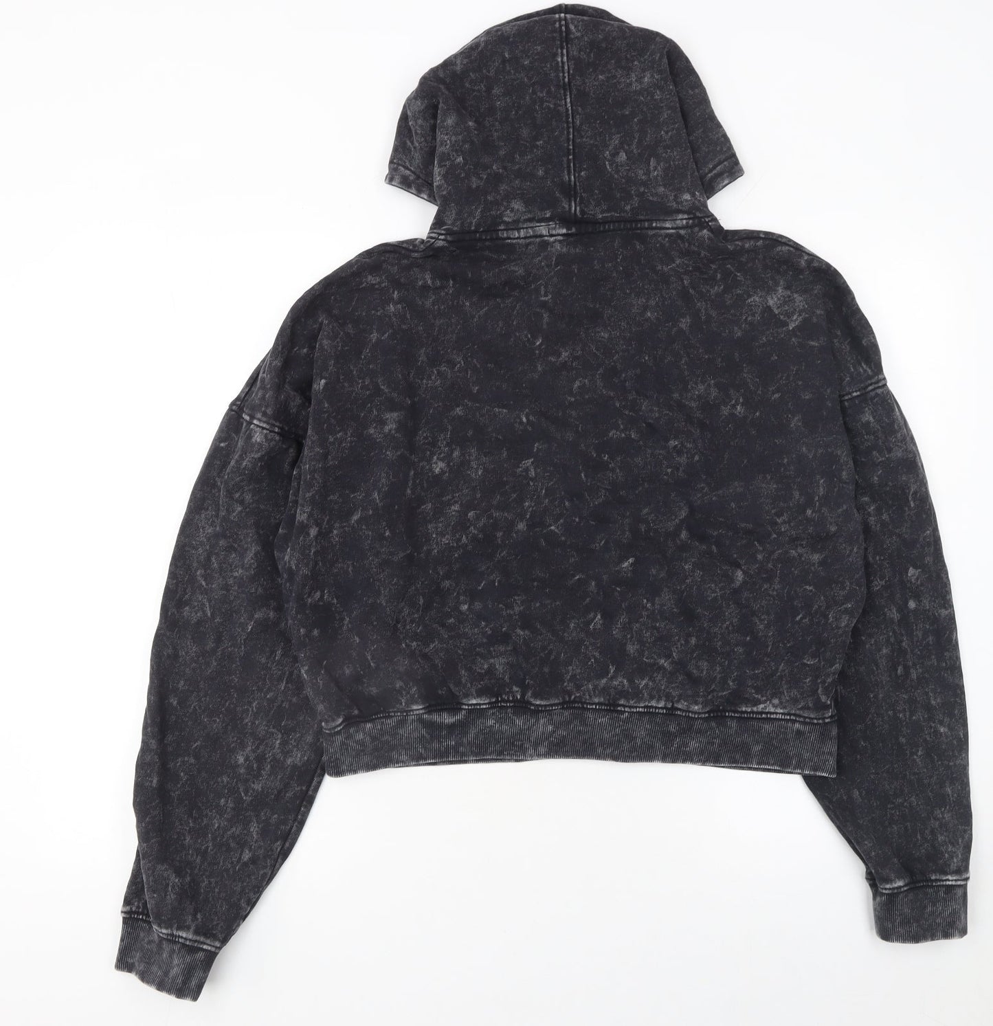 PrettyLittleThing Women Black Acid Wash Full Zip Hoodie UK 16 100% Cotton