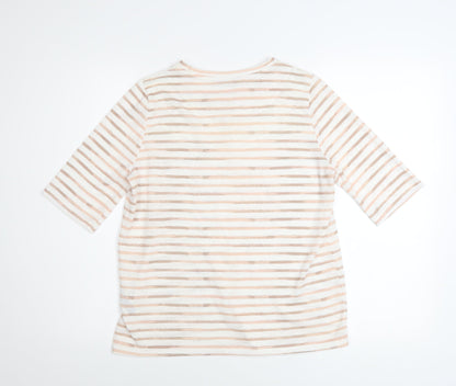 Marks and Spencer Women Beige Striped Lace 3/4 Sleeve T-Shirt Size 12