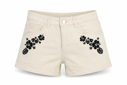 Denim Co Girls Ivory Floral Embroidered Hot Pants Shorts 9-10 Years