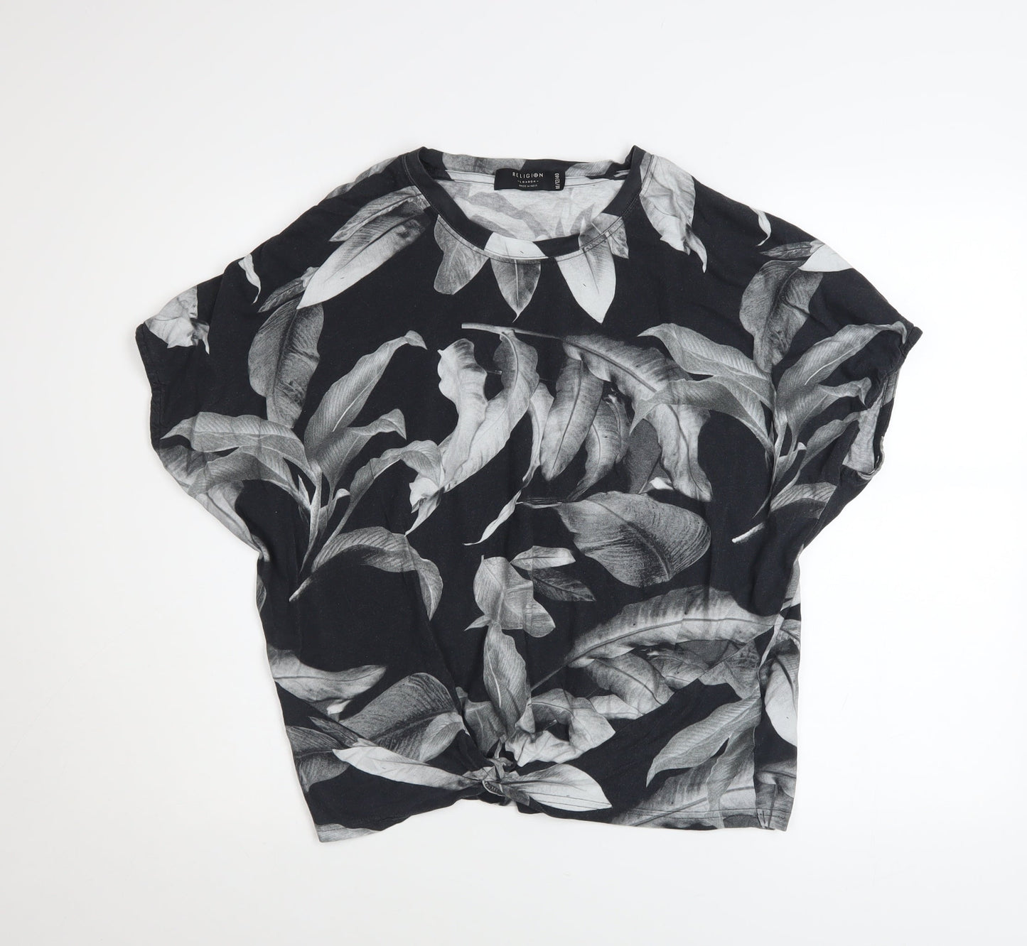 Womens UK Size 12 Religion Black Cropped T-Shirt