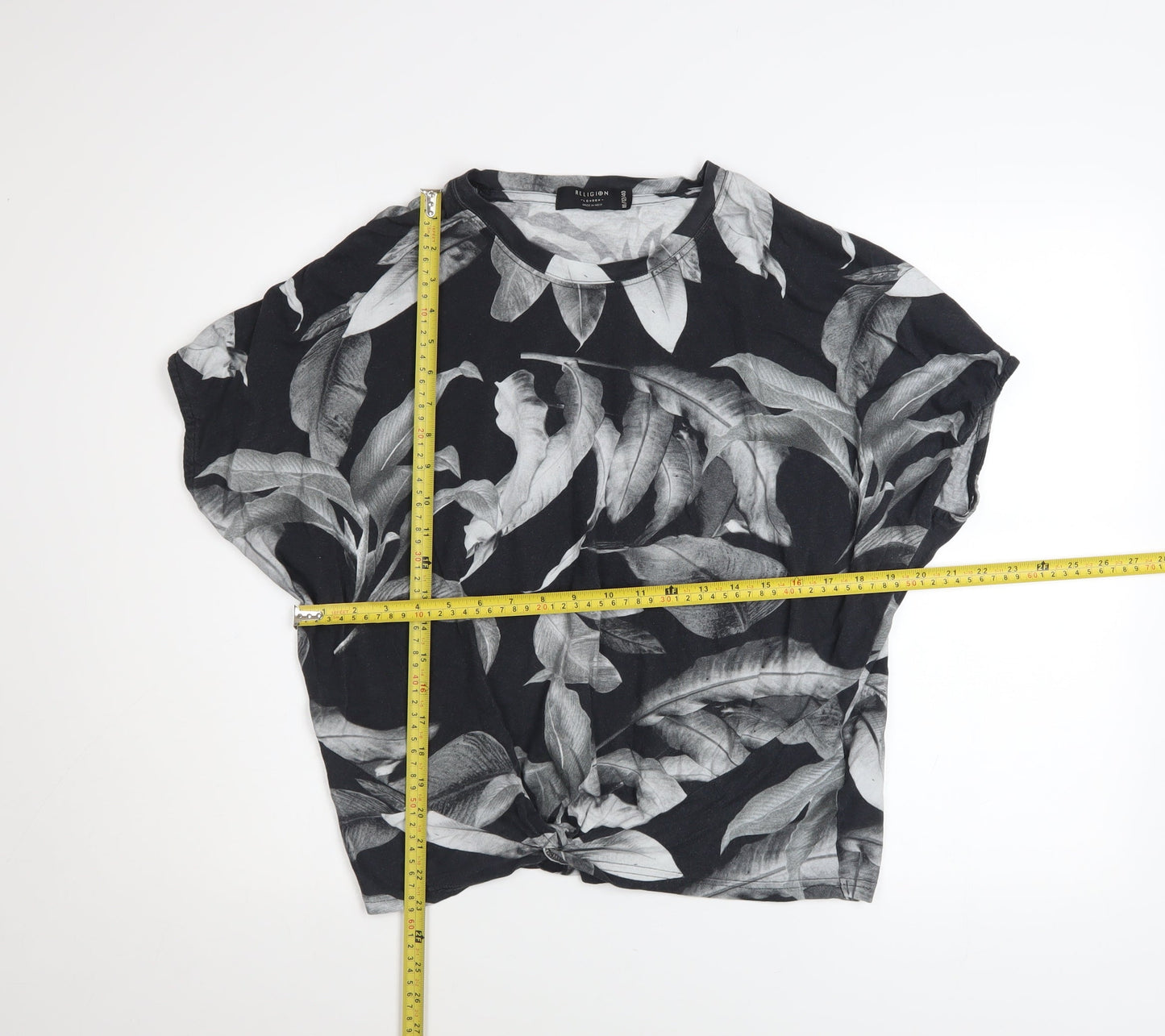 Womens UK Size 12 Religion Black Cropped T-Shirt