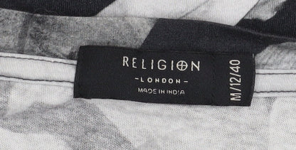 Womens UK Size 12 Religion Black Cropped T-Shirt