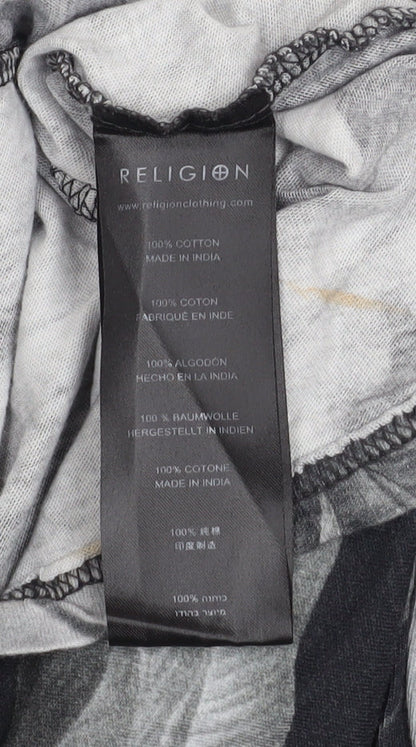 Womens UK Size 12 Religion Black Cropped T-Shirt