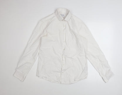 Calvin Klein Men's White Slim Fit Long Sleeve Button-Up Shirt 39
