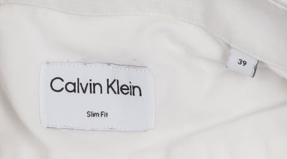 Calvin Klein Men's White Slim Fit Long Sleeve Button-Up Shirt 39