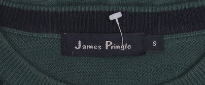 James Pringle Men Green Striped Crew Neck Acrylic Jumper Size S