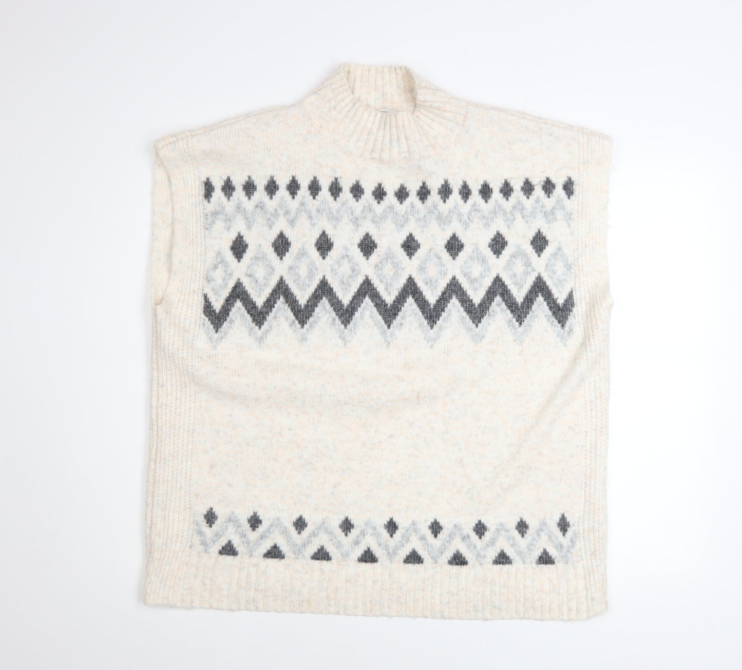 Tu Women’s Ivory Fair Isle Knit Sleeveless Mock Neck Jumper Size 18