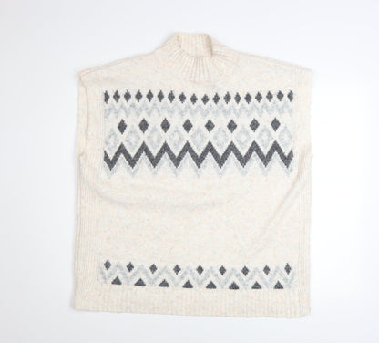 Tu Women’s Ivory Fair Isle Knit Sleeveless Mock Neck Jumper Size 18