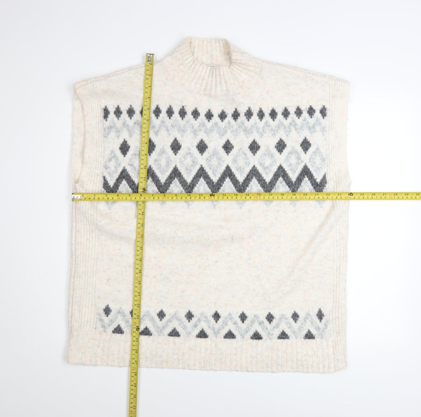 Tu Women’s Ivory Fair Isle Knit Sleeveless Mock Neck Jumper Size 18