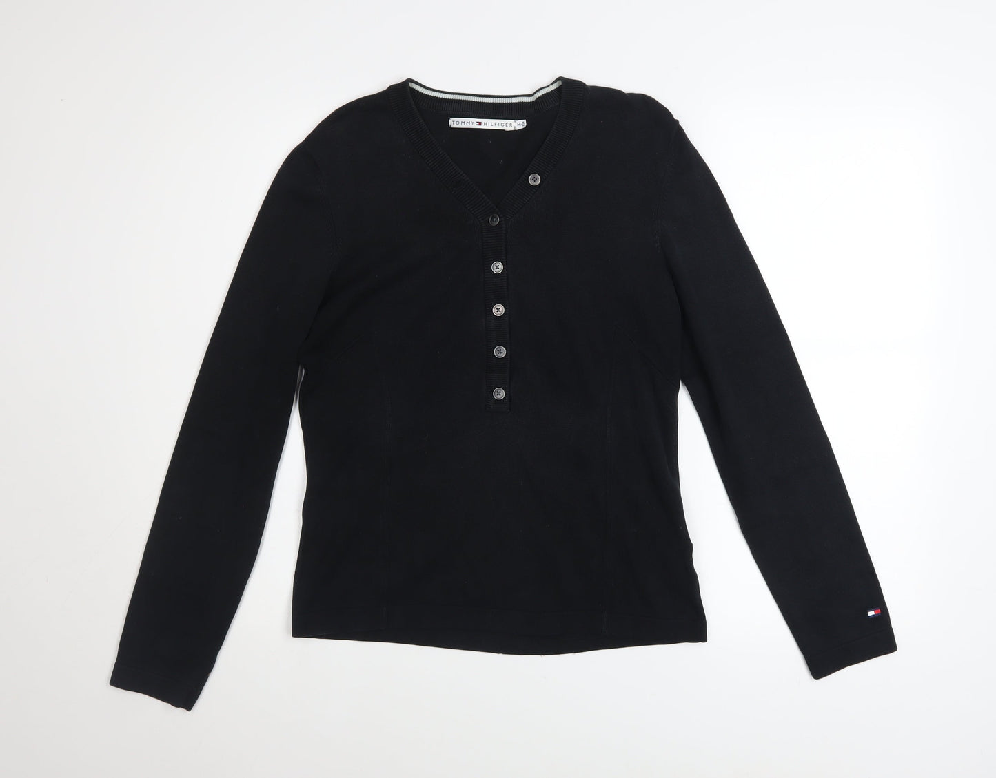 Womens UK Size M Tommy Hilfiger Black Henley Jumper