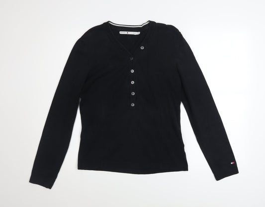 Womens UK Size M Tommy Hilfiger Black Henley Jumper