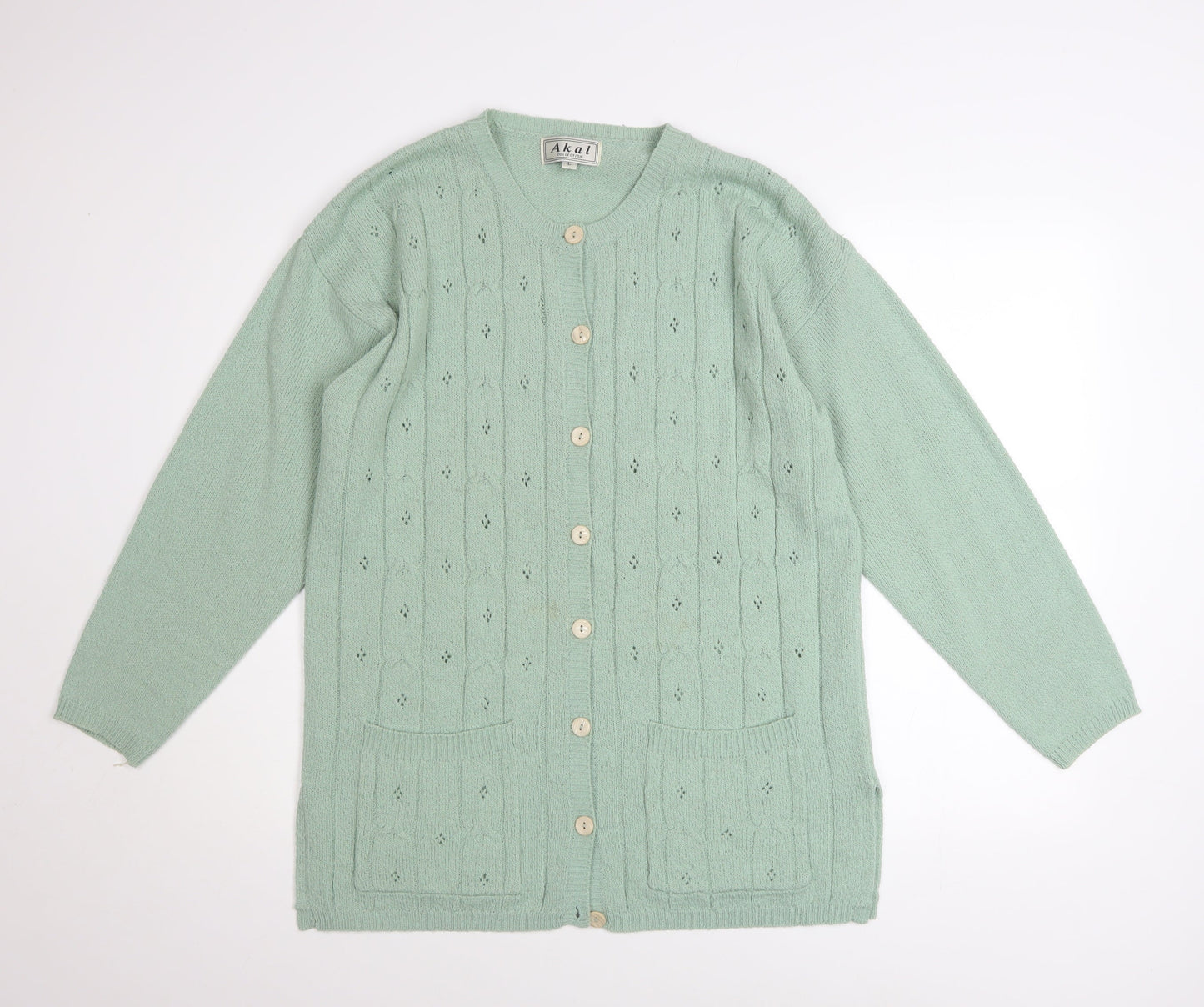 Womens UK Size L Akal Collection Green Cardigan Jumper