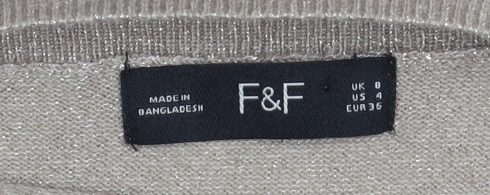 Womens UK Size 4 F&F Beige Pullover Jumper