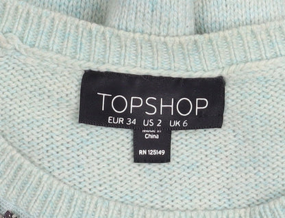 Womens UK Size 6 Topshop Green Pullover Jumper