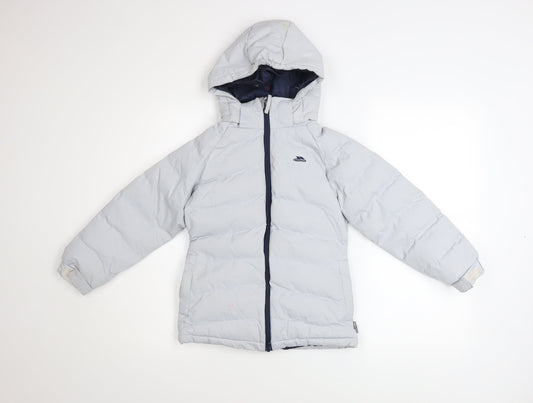 Trespass Girls Grey Waterproof Hooded Puffer Jacket Coat 5-6 Years