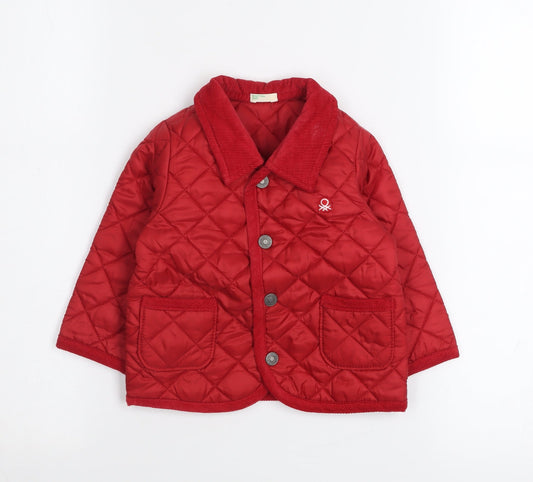 Benetton Baby Red Quilted Jacket 6-9 Months Lightweight Padded Coat