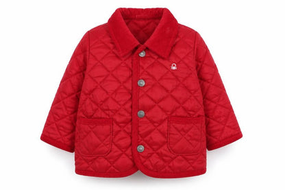 Front view of United Colors of Benetton Baby Red Quilted Jacket 6-9 Months Lightweight Padded Coat