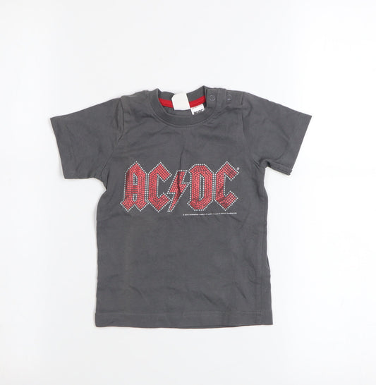 H&M Unisex Baby Grey AC/DC Graphic Print Cotton T-Shirt 9-12 Months
