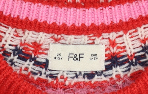 Girls UK Size 4-5 Years F&F Red Pullover Jumper