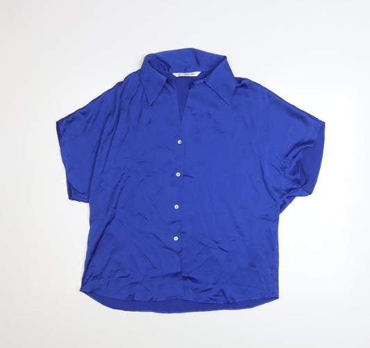 Womens UK Size 12 MNG Blue Basic Button-Up