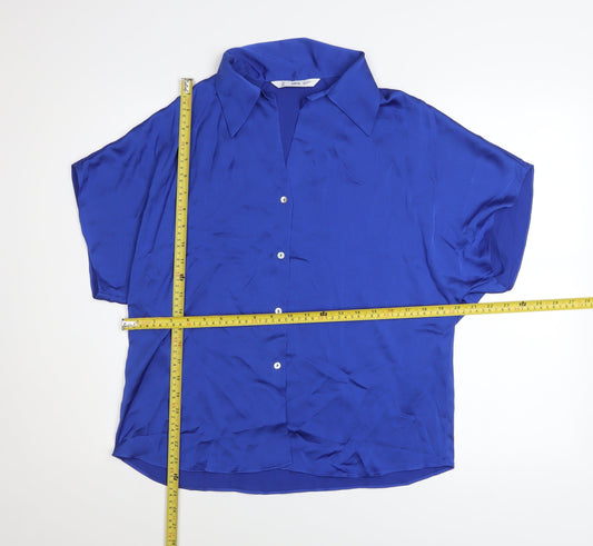 Womens UK Size 12 MNG Blue Basic Button-Up