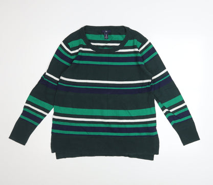 Gap Womens Green Striped Long Sleeve Cotton Jumper Size M