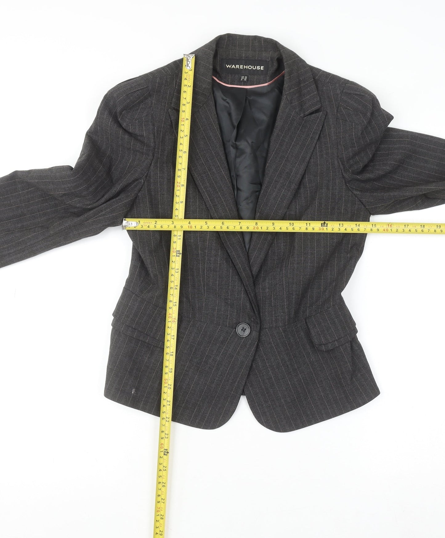 Warehouse Women Grey Pinstripe Blazer UK 10 Single-Breasted Jacket