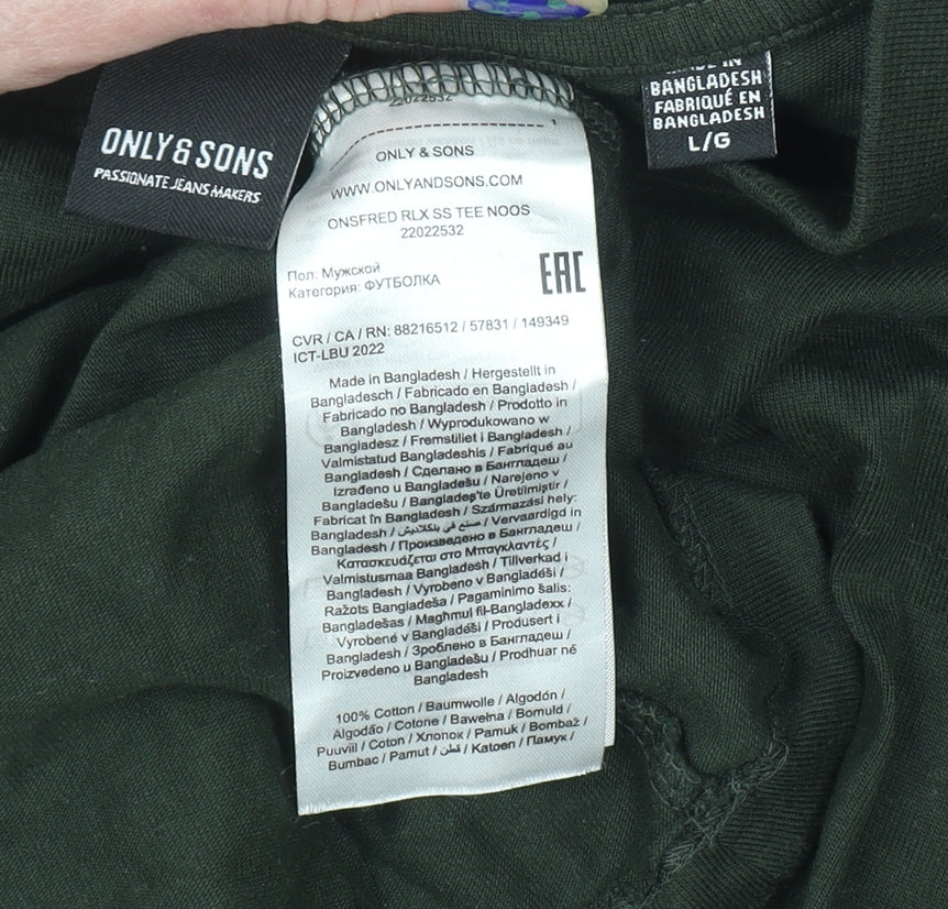 Mens UK Size L ONLY & SONS Green  T-Shirt