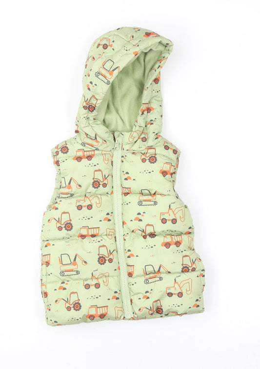 Dunnes Stores Unisex Baby Green Construction Puffer Hooded Vest 12-18 Months