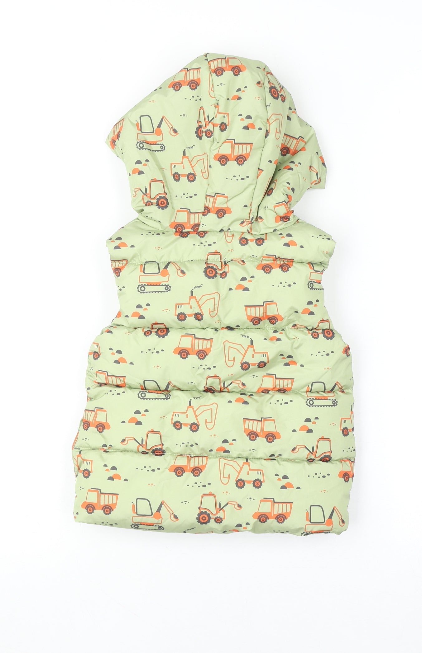 Dunnes Stores Unisex Baby Green Construction Puffer Hooded Vest 12-18 Months