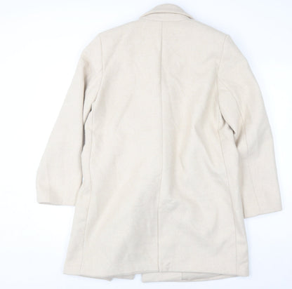Stradivarius Women’s Beige Wool Blend Long Overcoat Size 14