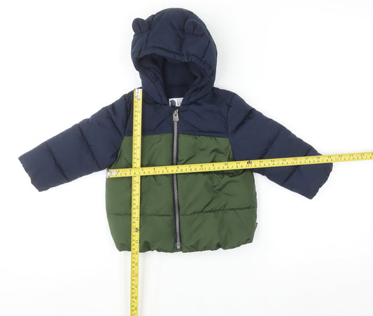Baby GAP Unisex Blue Green Puffer Jacket 18-24 Months Hooded Winter Coat