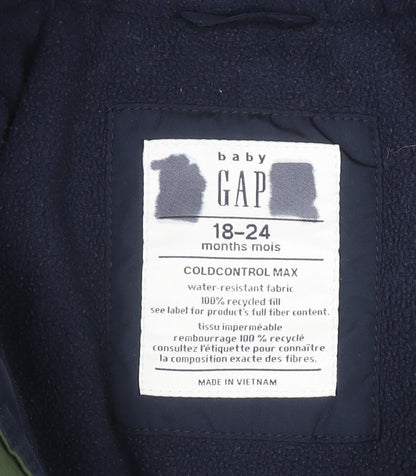 Baby GAP Unisex Blue Green Puffer Jacket 18-24 Months Hooded Winter Coat