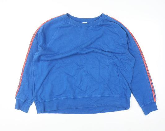Tu Women’s Blue Cotton Crew Neck Sweatshirt Size M with Embroidered Trim